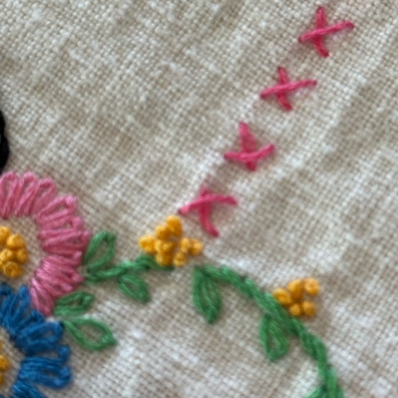 VTG Cross Stitched & Embroidered Floral Baskets Tea Towel Table Top Linen 30” - Picture 5 of 12